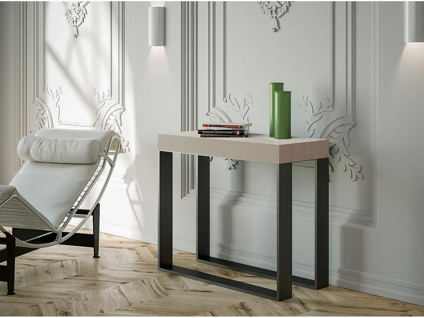 Mesa consola extensível 90x40/300 cm Elettra Cachemira quadro Antracite