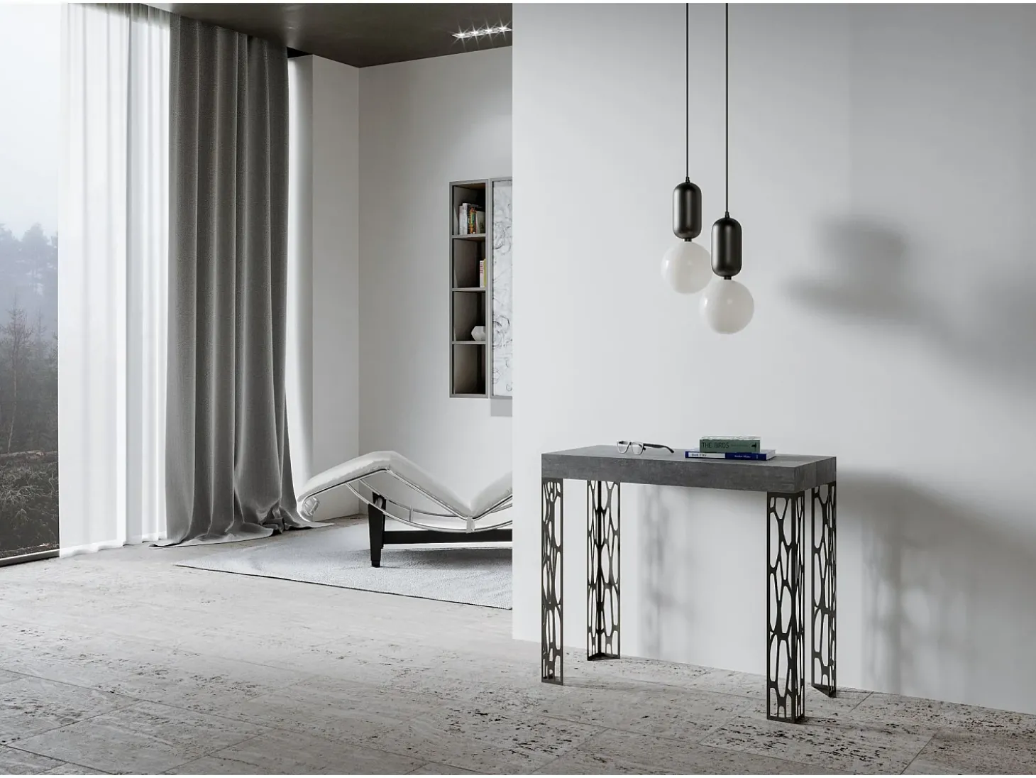 Mesa consola extensível 90x40/196 cm Ghibli Small Cimento quadro Antracite