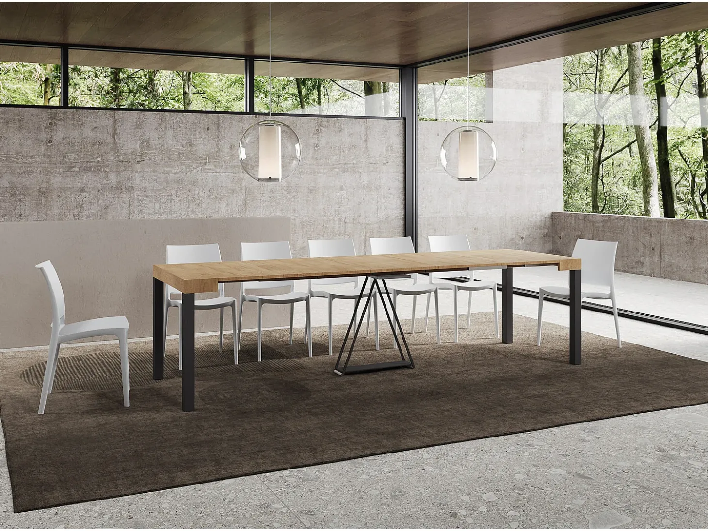 Mesa consola extensível 90x40/300 cm Tiris carvalho natural quadro antracite