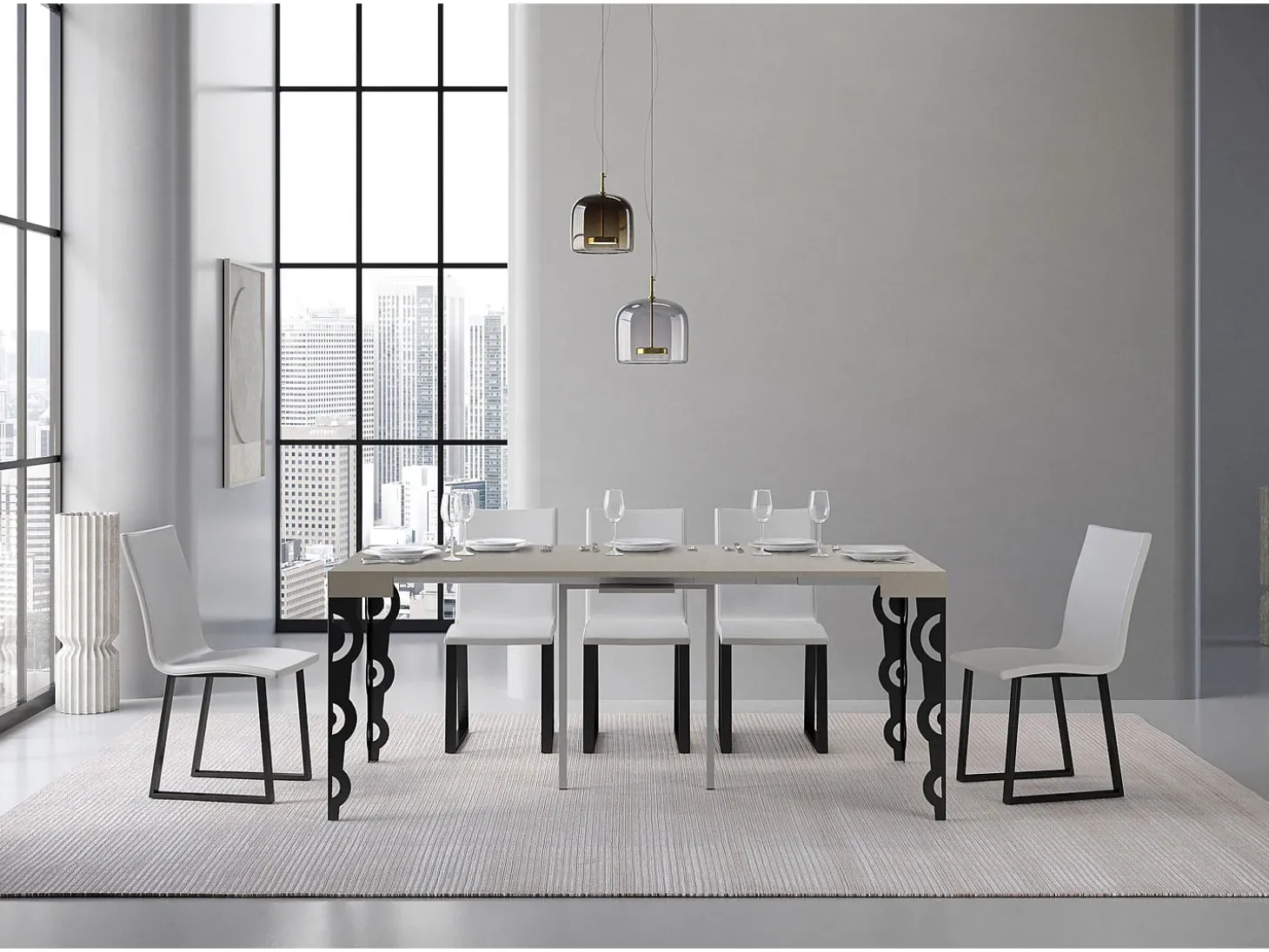 Mesa consola extensível 90x40/300 cm Karamay Cachemira quadro Antracite
