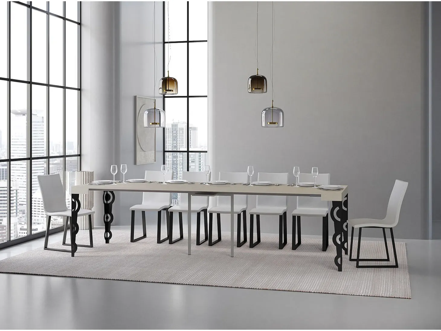 Mesa consola extensível 90x40/300 cm Karamay Cachemira quadro Antracite