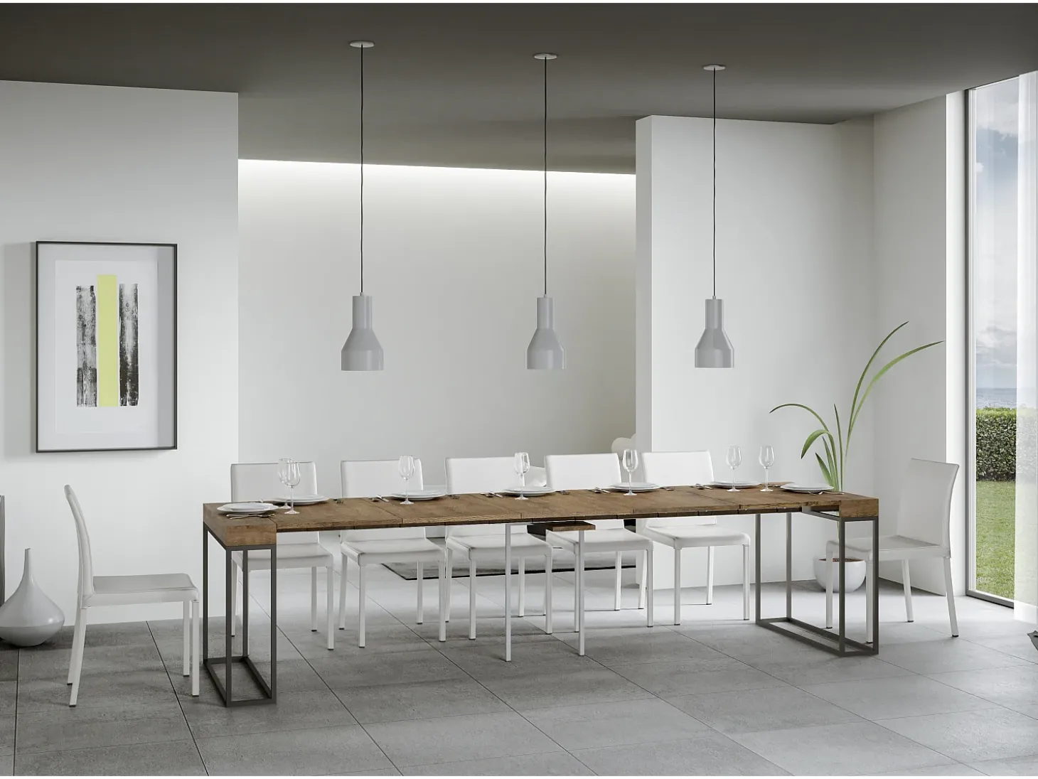 Mesa consola extensível 90x40/300 cm Epoca Nogueira quadro Antracite