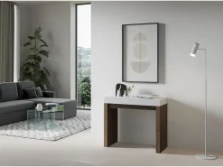 Mesa consola extensível 90x40/196 cm Roxell Mix Small plano Cinza Branca - estrutura Nogueira