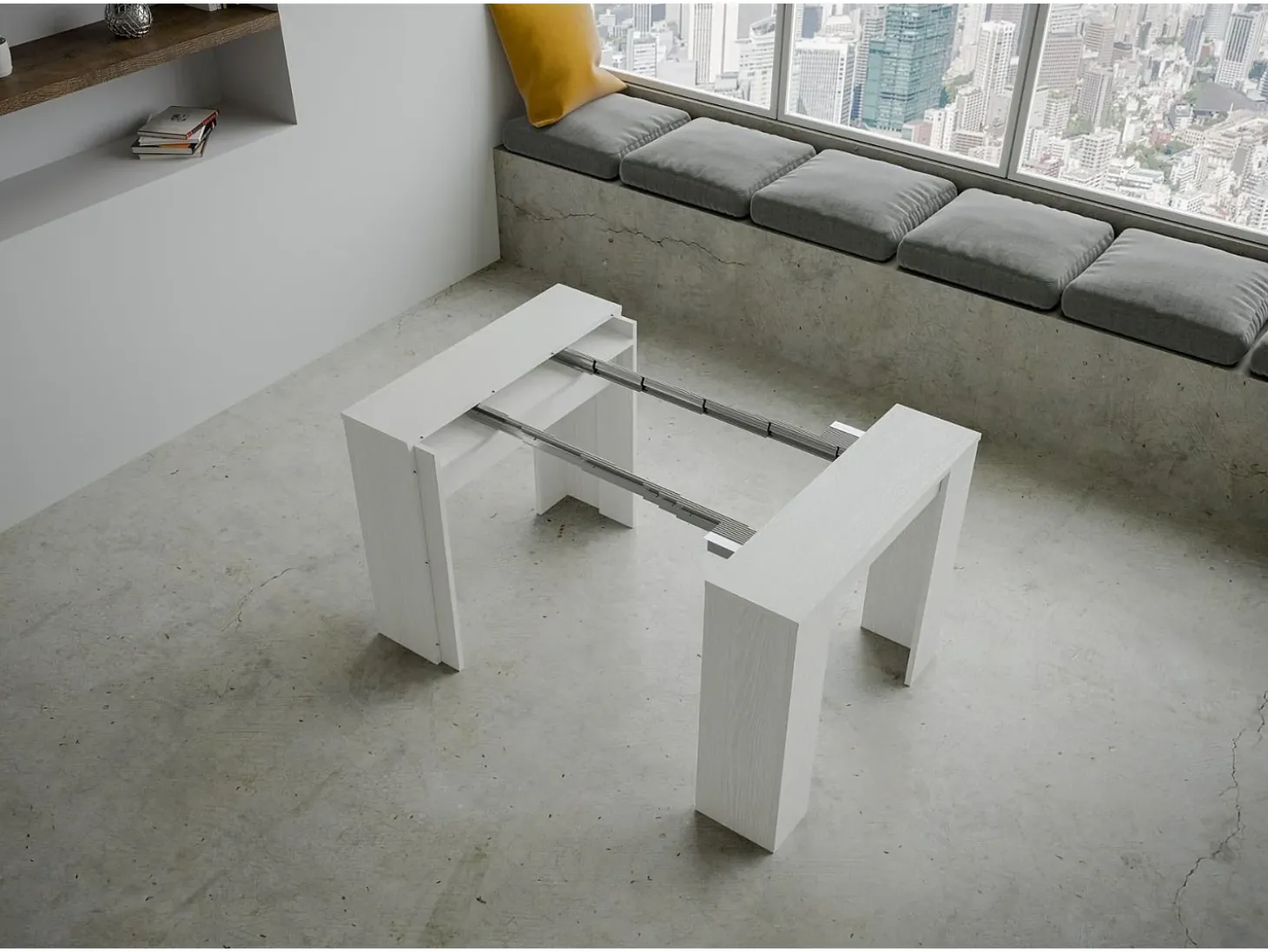 Mesa consola extensível 90x48/296 cm Venus Cinza Branca extensões internas