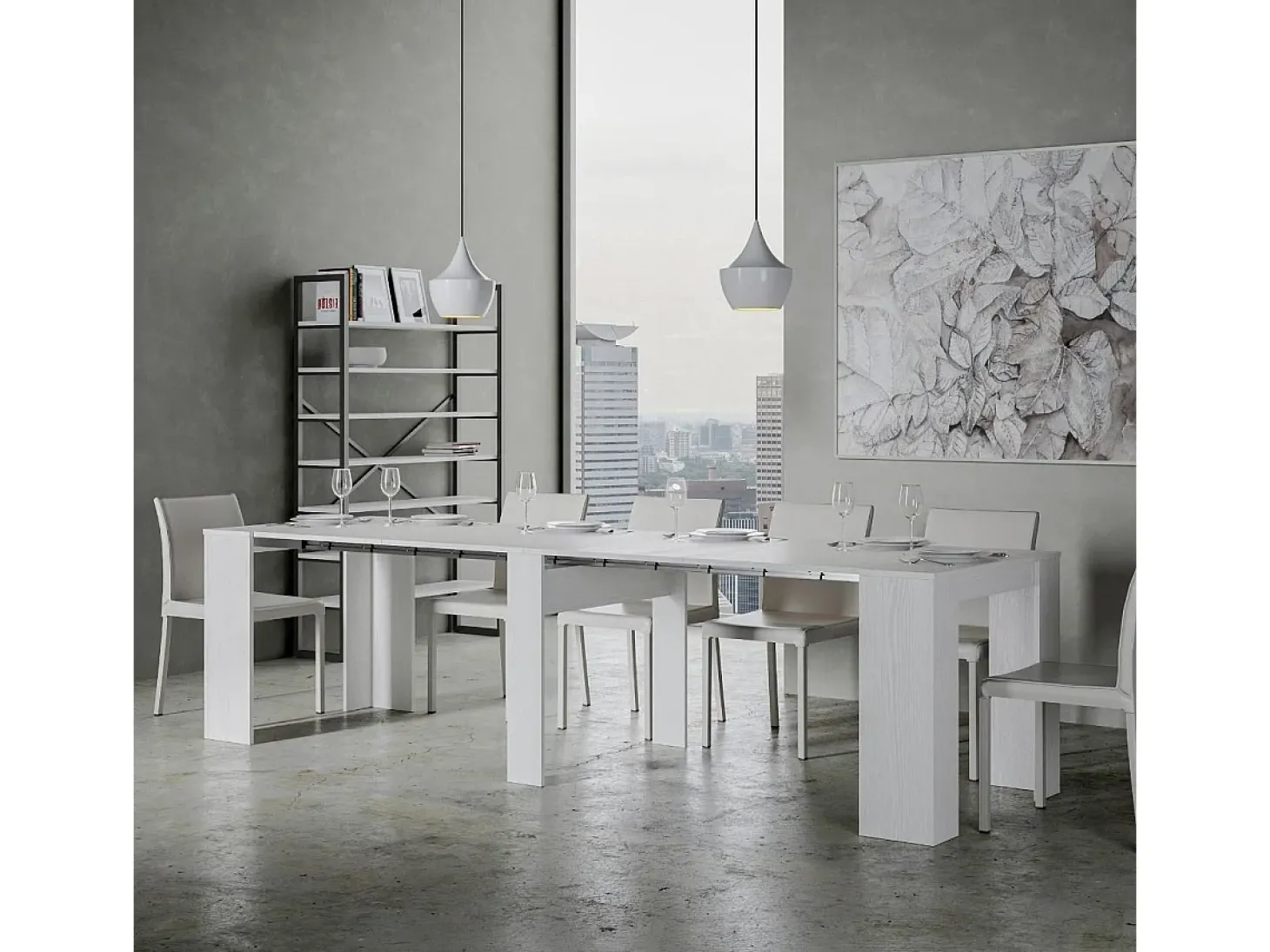 Mesa consola extensível 90x48/296 cm Venus Cinza Branca extensões internas
