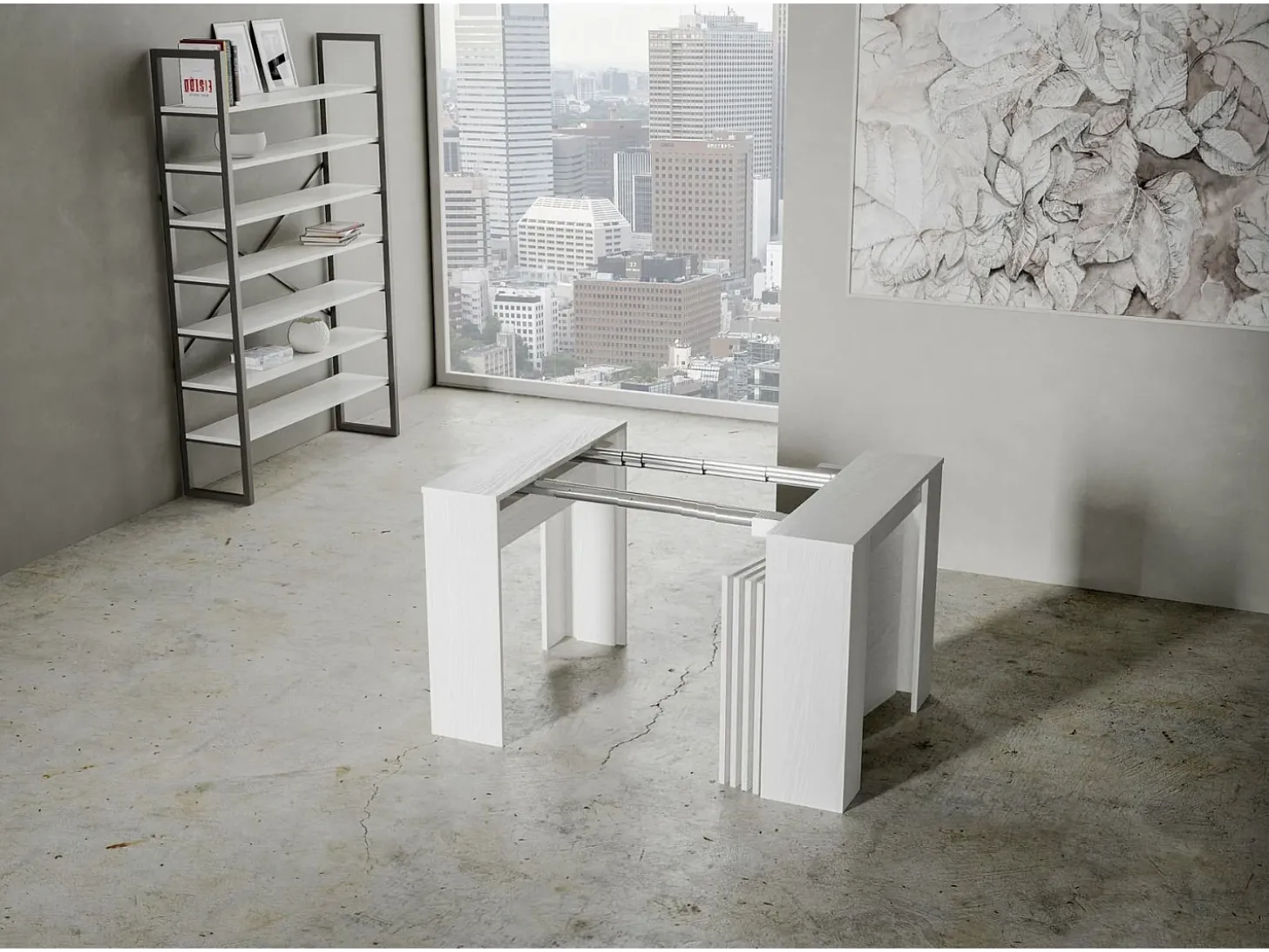 Mesa consola extensível 90x48/296 cm Venus Cinza Branca extensões internas
