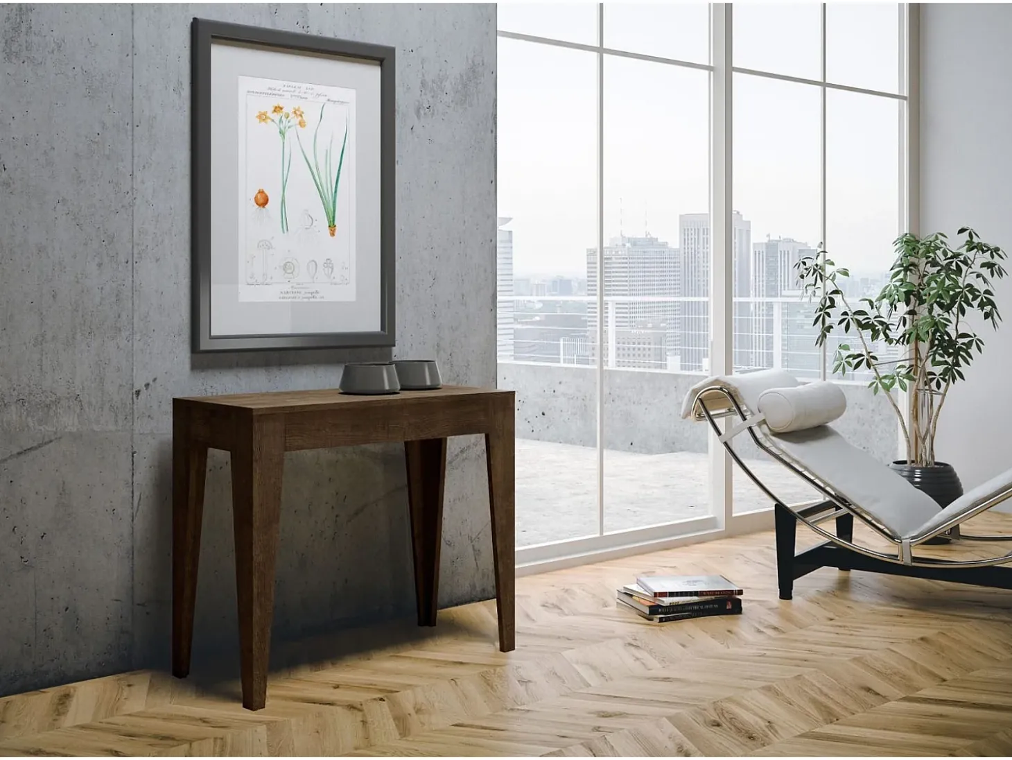 Mesa consola extensível 90x42/198 cm Isotta Small Nogueira