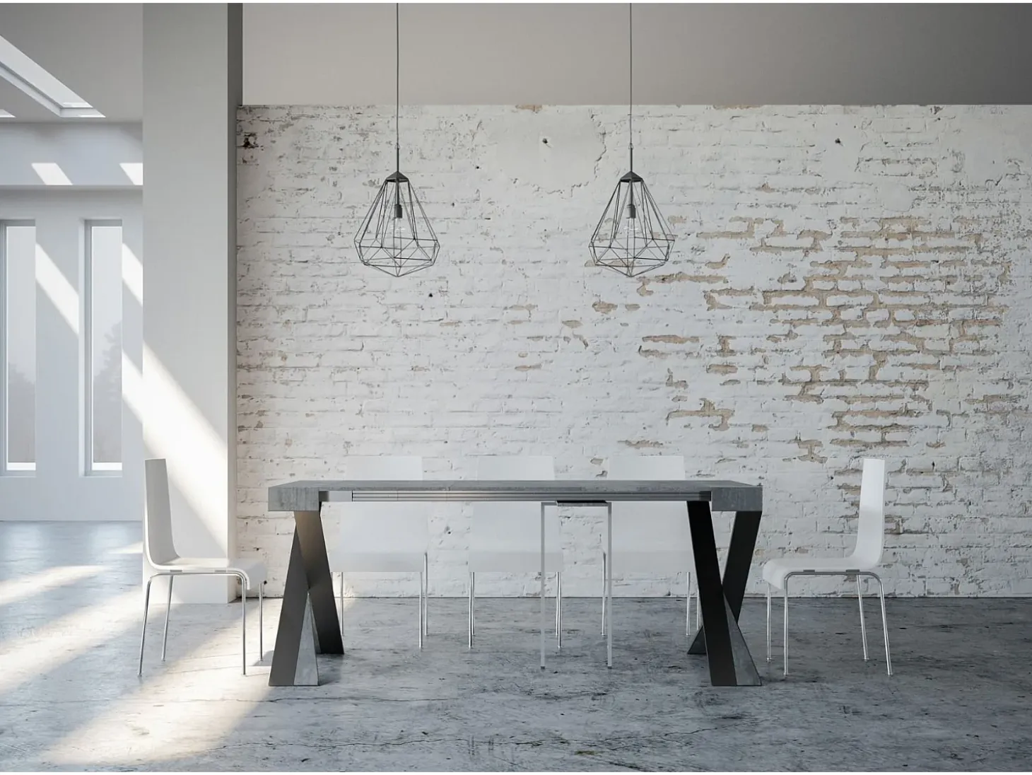 Mesa consola extensível 90x40/196 cm Diago Small Cimento quadro Antracite