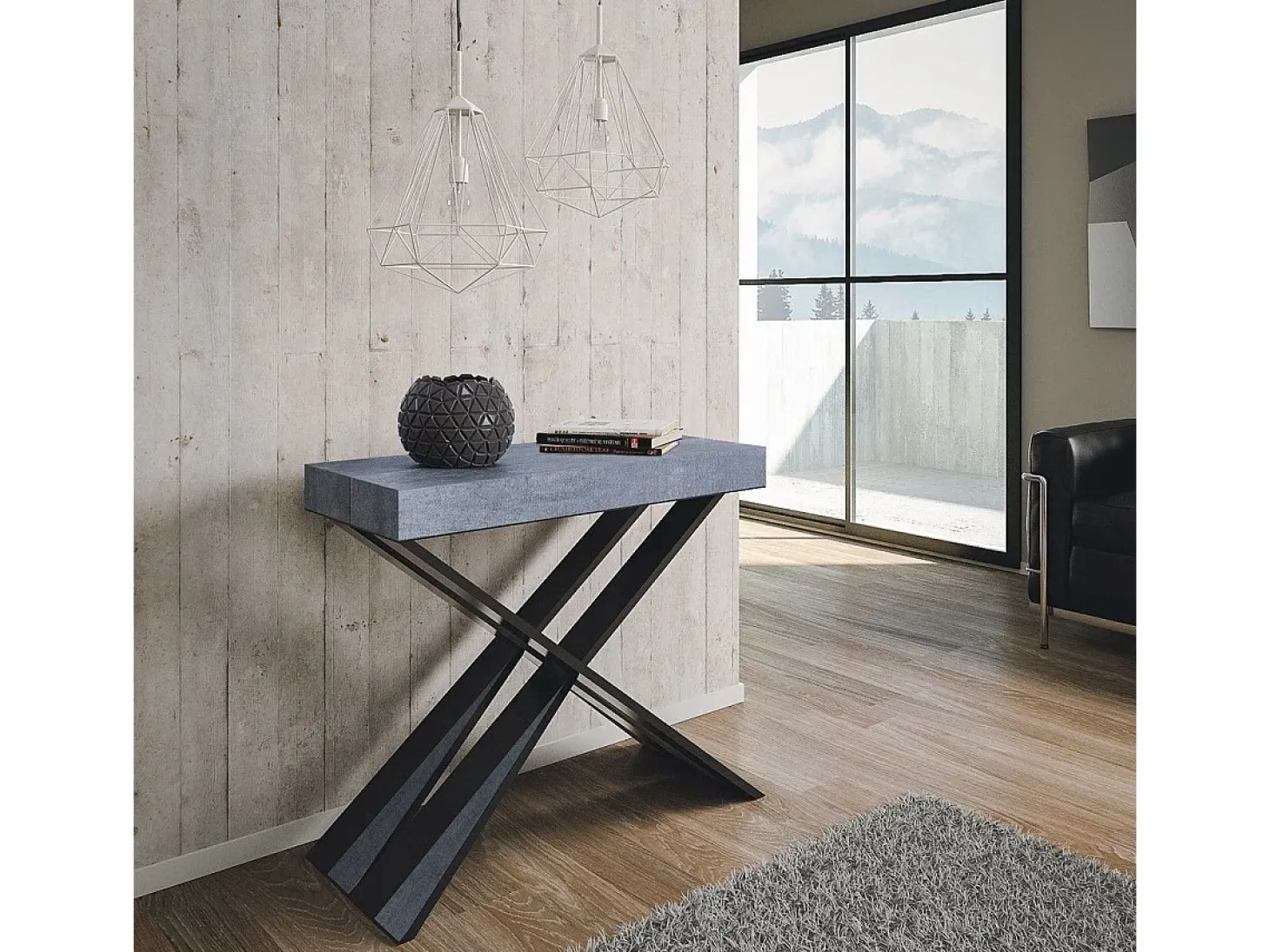 Mesa consola extensível 90x40/196 cm Diago Small Cimento quadro Antracite
