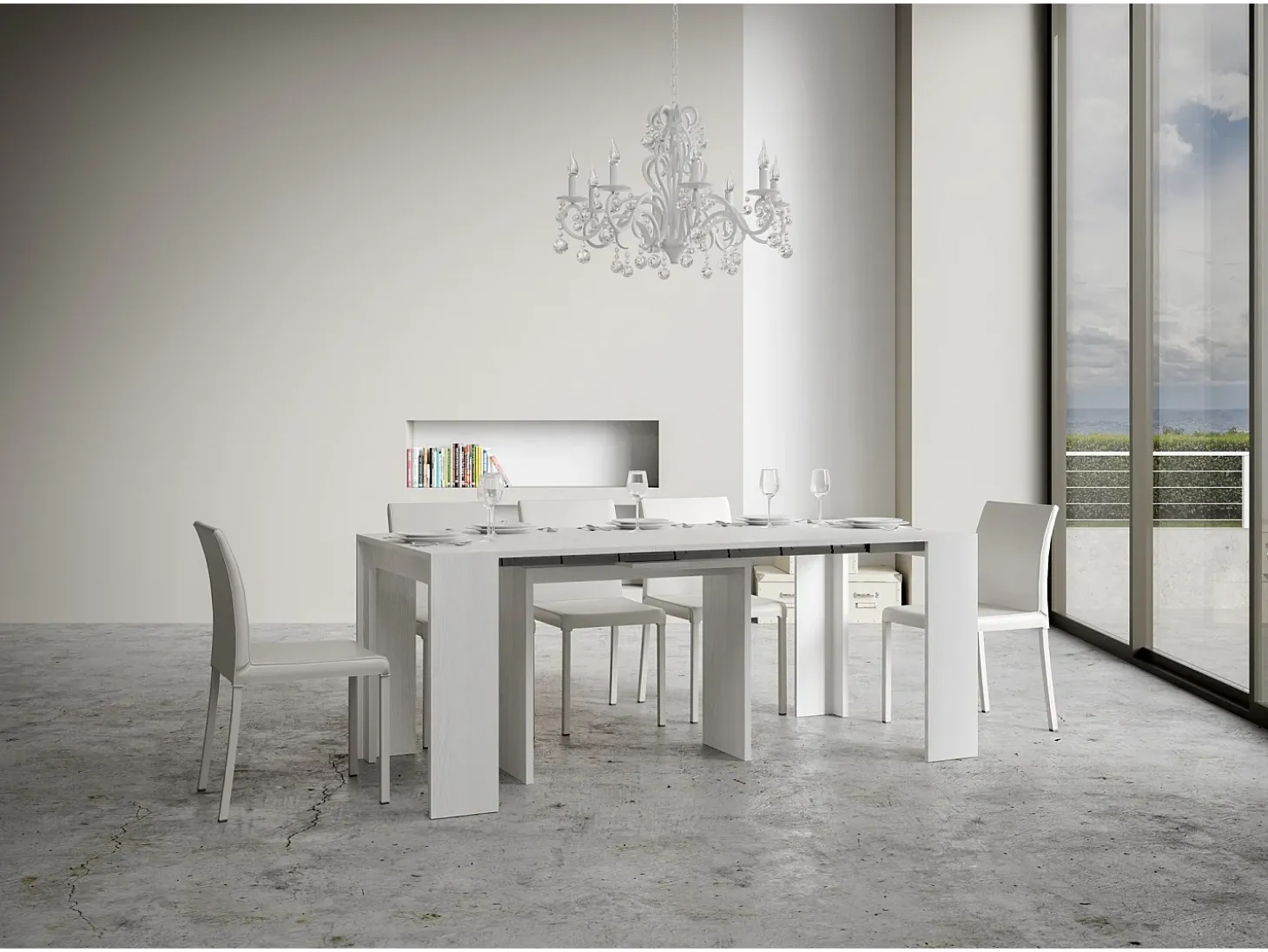 Mesa consola extensível 90x42/198 cm Mia Small Cinza Branca
