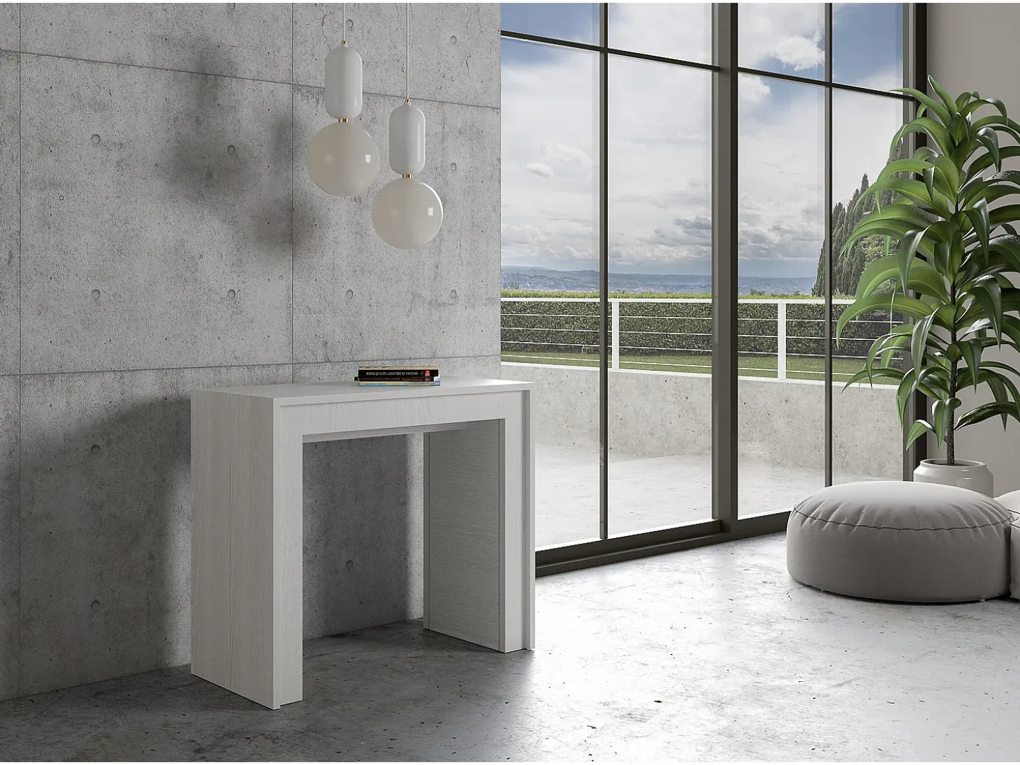 Mesa consola extensível 90x42/198 cm Mia Small Cinza Branca