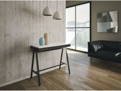 Mesa consola extensível 90x40/196 cm Banco Evolution Small Cinza Branca quadro Antracite