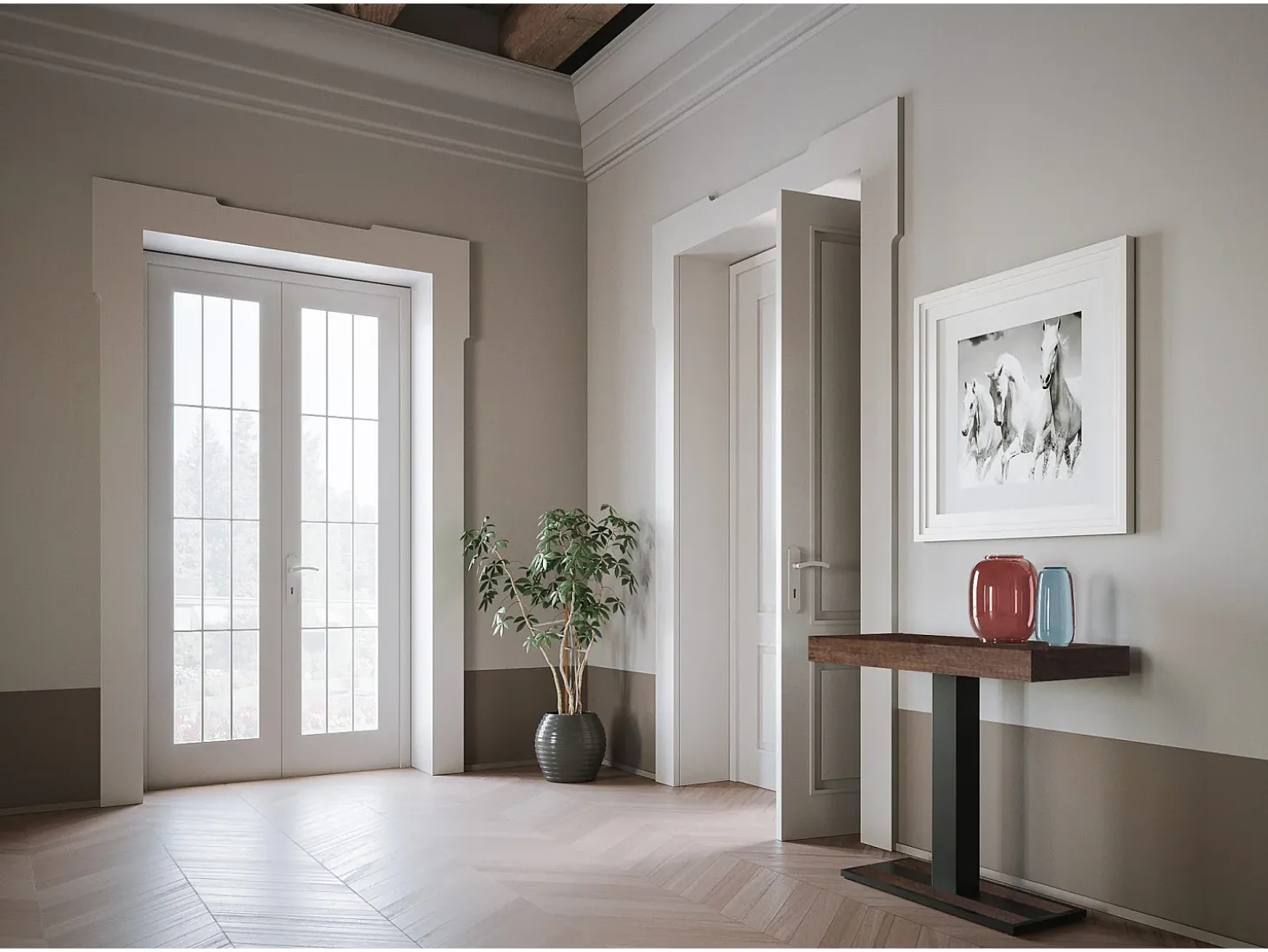 Mesa consola extensível 90x40/300 cm Capital Nogueira quadro Antracite