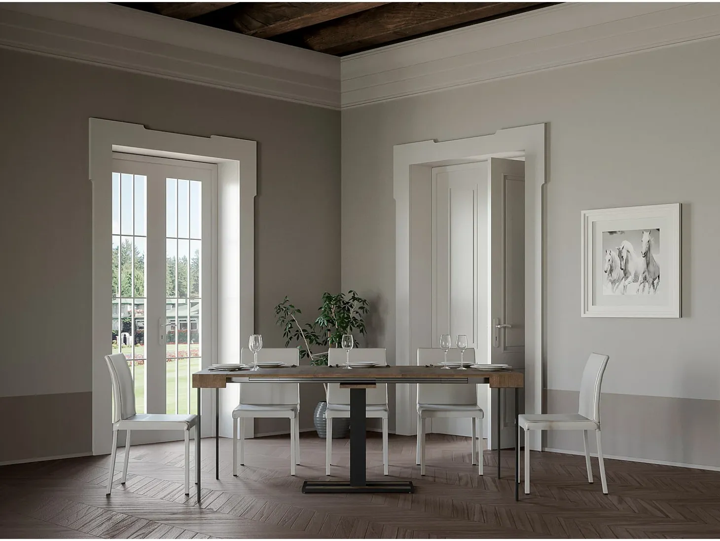 Mesa consola extensível 90x40/300 cm Capital Nogueira quadro Antracite