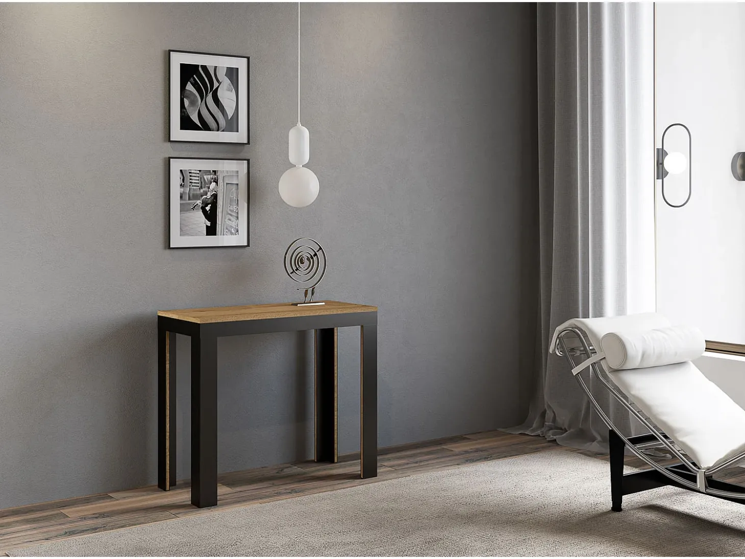 Mesa consola extensível 90x40/300 cm Linea Evolution Carvalho Natural quadro Antracite