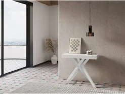 Mesa consola extensível 90x40/196 cm Krack Small cinza branca pernas brancas