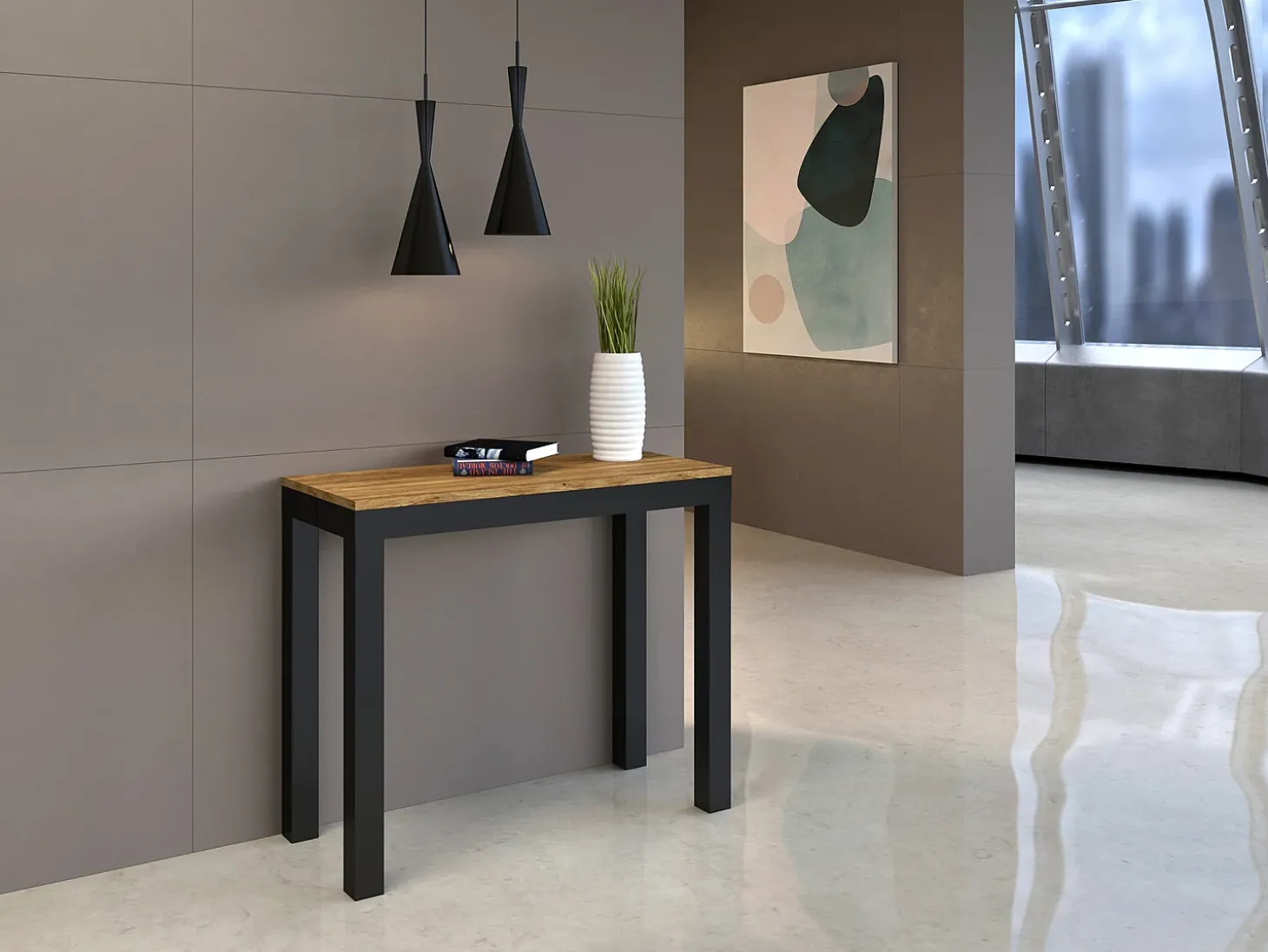 Mesa consola extensível 90x40/300 cm Everyday Evolution Carvalho Natural quadro Antracite