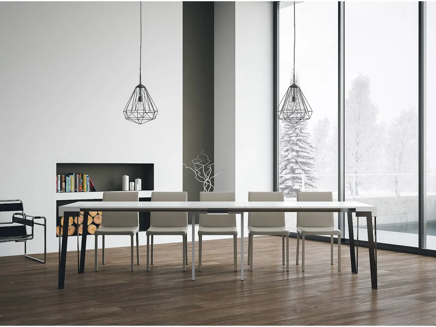 Mesa consola extensível 90x40/300 cm Rio Cinza Branca quadro Antracite