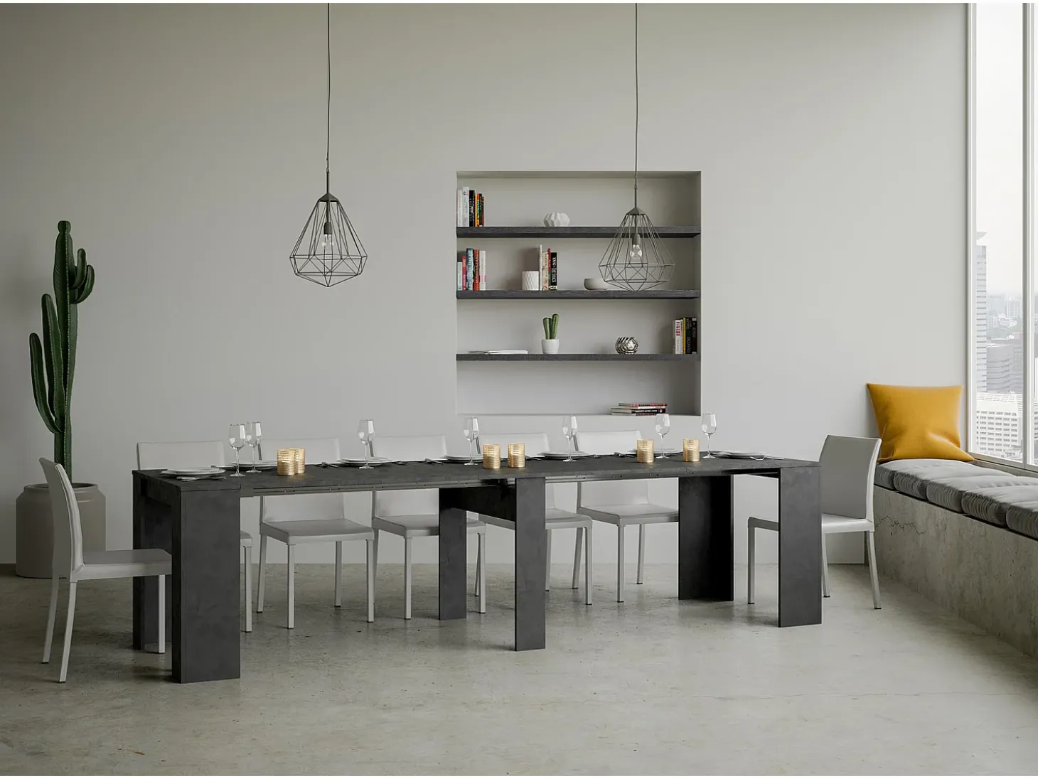 Mesa consola extensível 90x48/308 cm Basic Antracite Espatulado