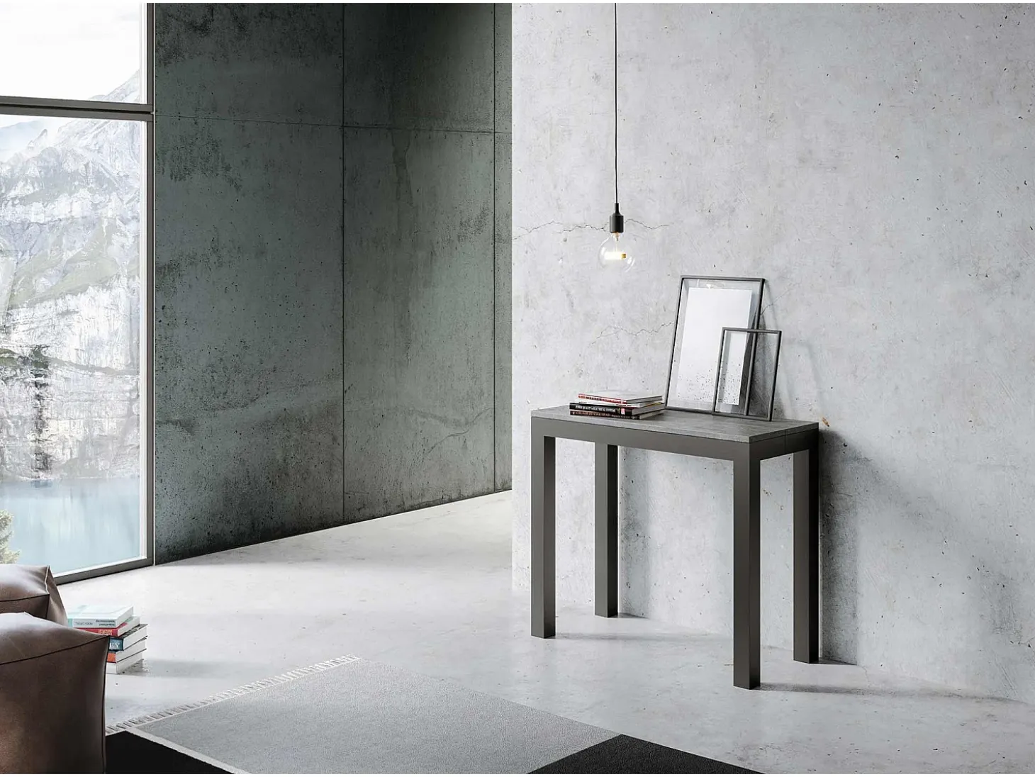 Mesa consola extensível 90x40/196 cm Everyday Small Evolution Cimento quadro Antracite