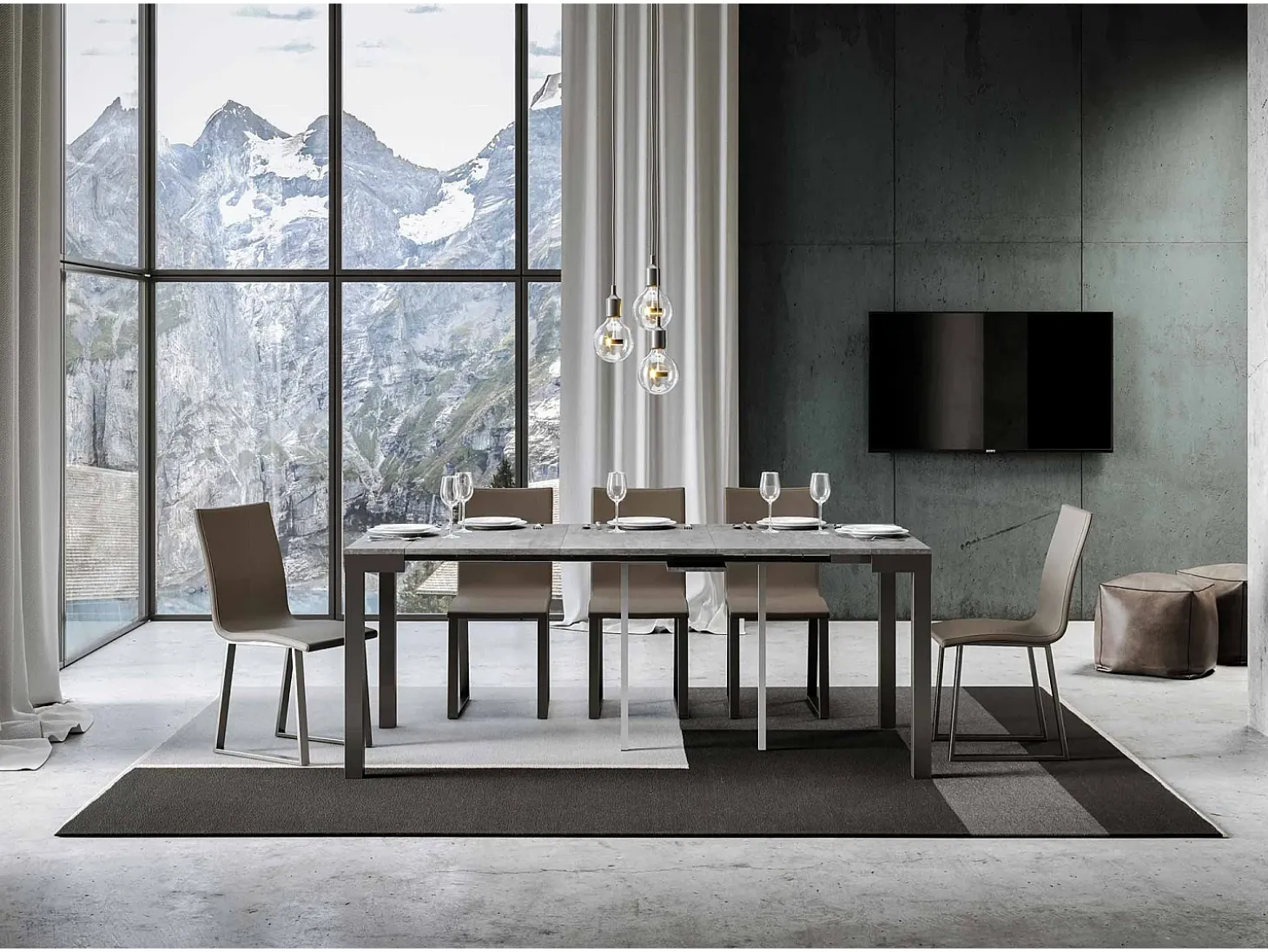 Mesa consola extensível 90x40/196 cm Everyday Small Evolution Cimento quadro Antracite
