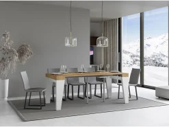 Mesa consola extensível 90x40/300 cm Naxy Mix plano Carvalho Natural - estrutura Cinza Branca