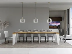 Mesa consola extensível 90x40/300 cm Naxy Mix plano Carvalho Natural - estrutura Cinza Branca