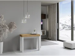 Mesa consola extensível 90x40/300 cm Naxy Mix plano Carvalho Natural - estrutura Cinza Branca