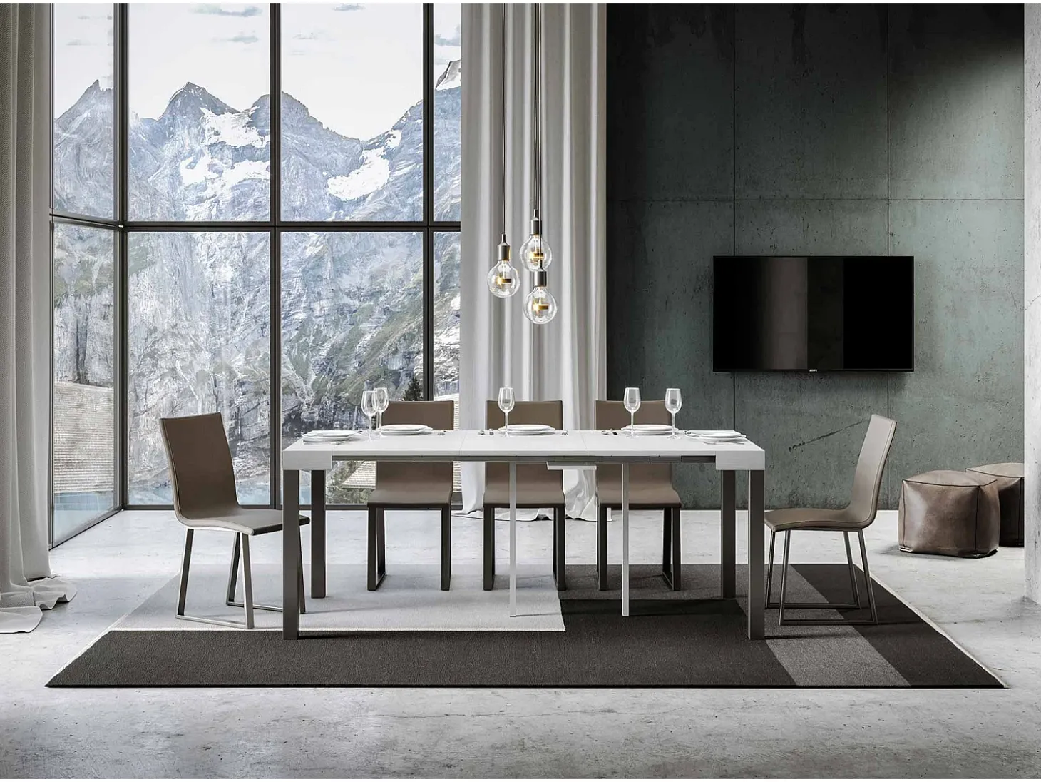 Mesa consola extensível 90x40/300 cm Everyday Cinza Branca quadro Antracite