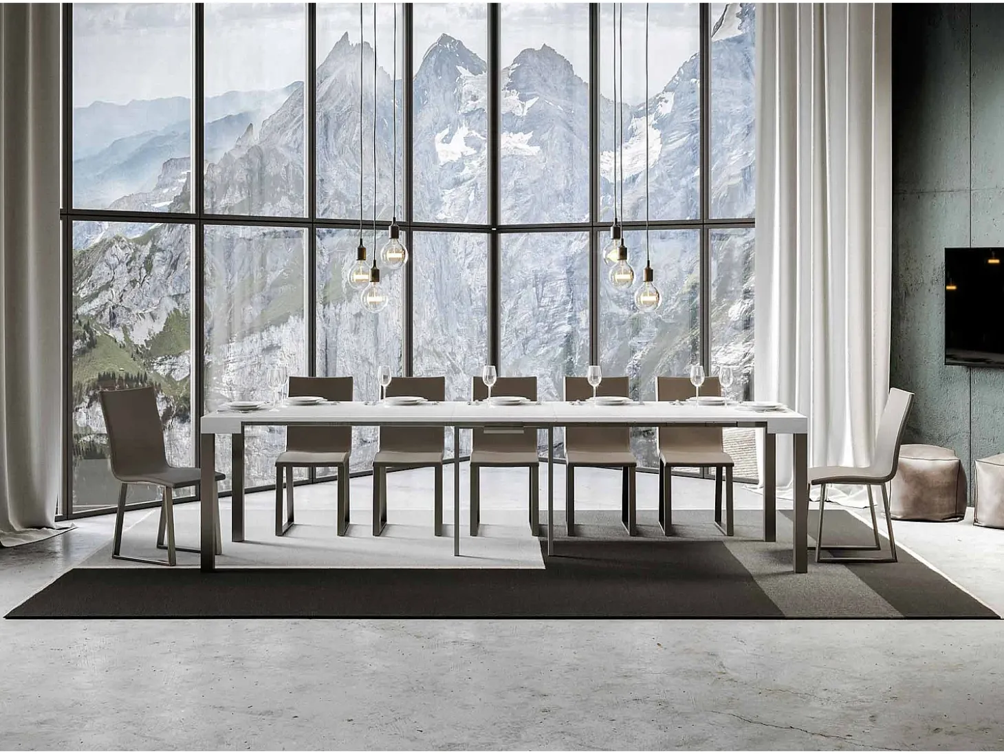 Mesa consola extensível 90x40/300 cm Everyday Cinza Branca quadro Antracite