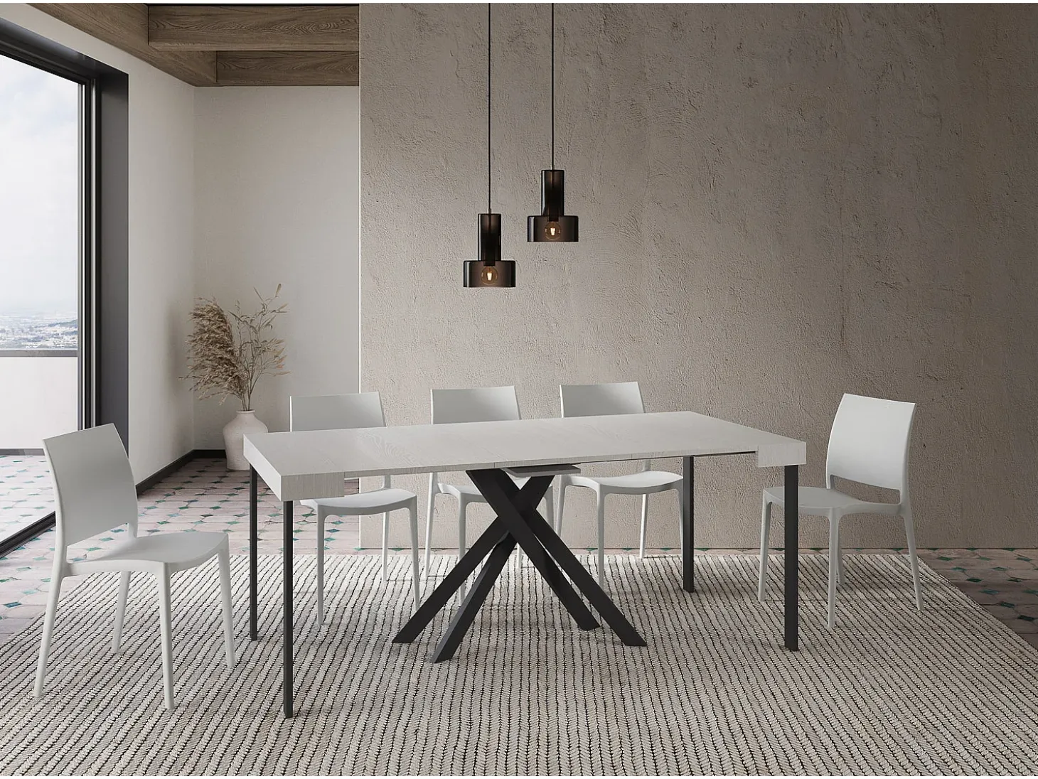 Mesa consola extensível 90x40/196 cm Krack Small cinza branca pernas antracite