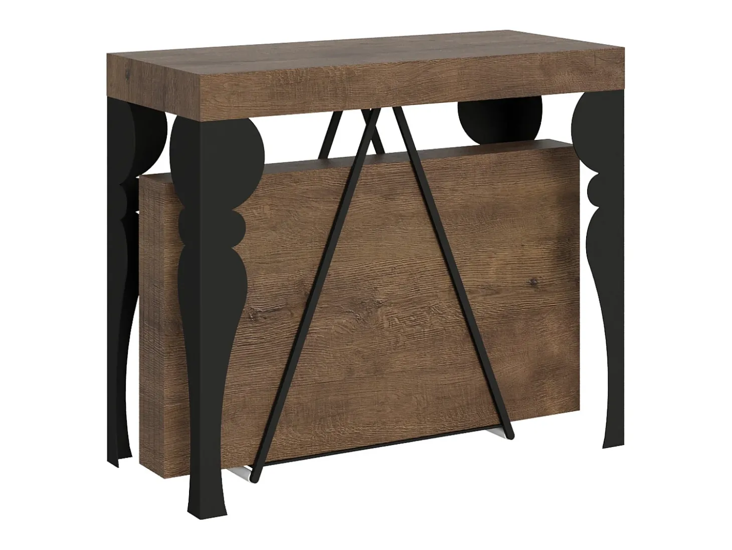 Mesa consola extensível 90x40/300 cm Riza nogueira quadro antracite