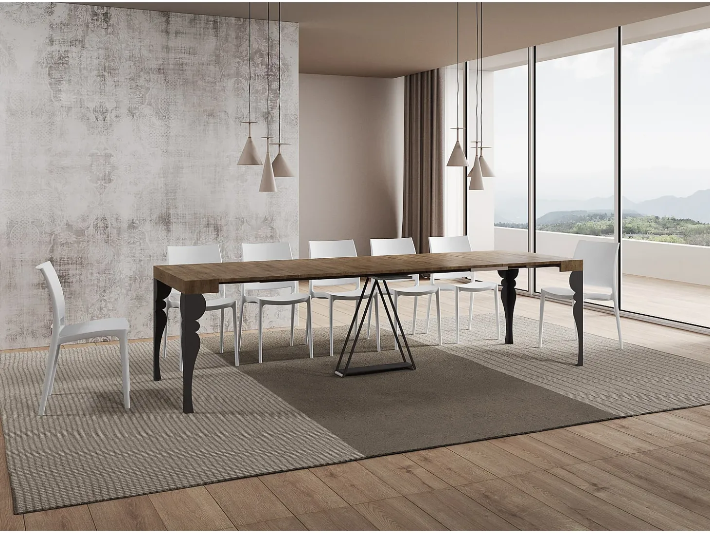 Mesa consola extensível 90x40/300 cm Riza nogueira quadro antracite