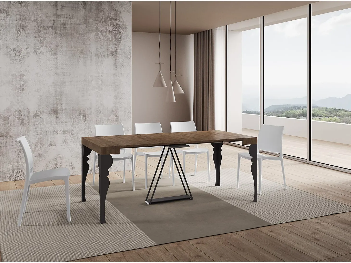 Mesa consola extensível 90x40/300 cm Riza nogueira quadro antracite