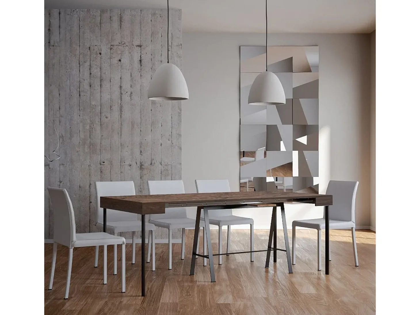 Mesa consola extensível 90x40/196 cm Banco Small Nogueira quadro Antracite