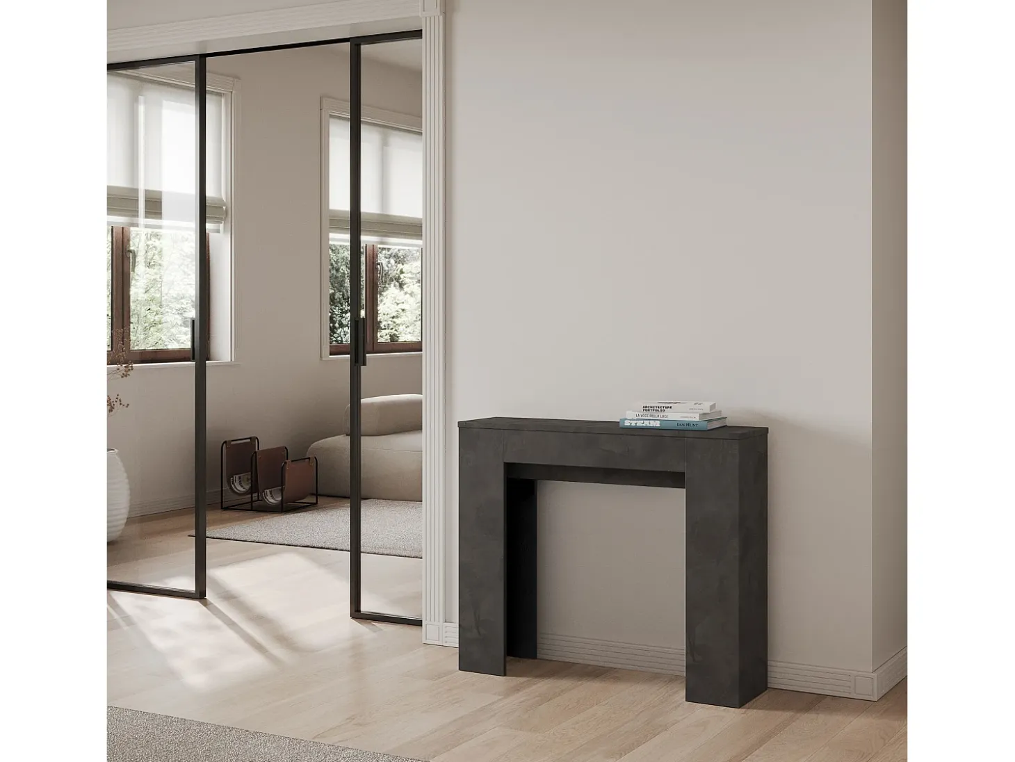 Mesa consola extensível 90x25/181 cm Slick Antracite Espatulado