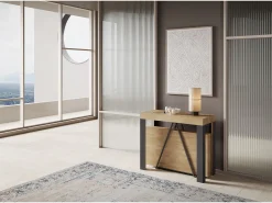 Mesa consola extensível 90x40/300 cm Tarax carvalho natural quadro antracite