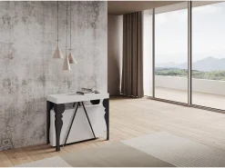 Mesa consola extensível 90x40/196 cm Riza Small cinza branca quadro antracite