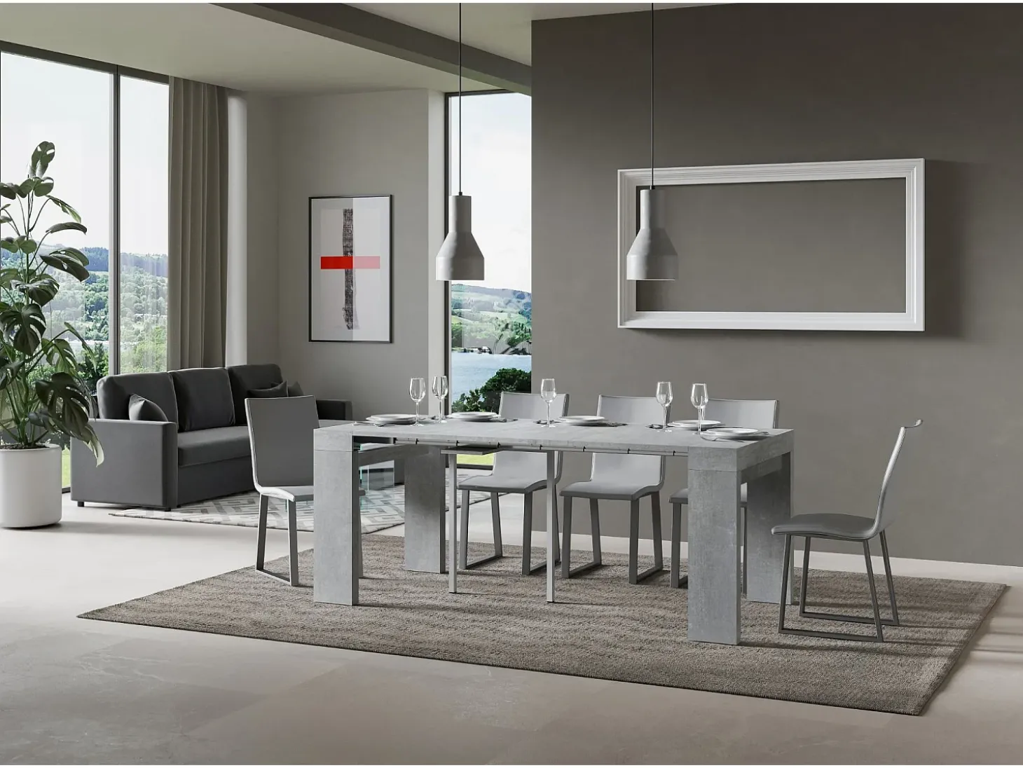 Mesa consola extensível 90x40/300 cm Roxell Cimento
