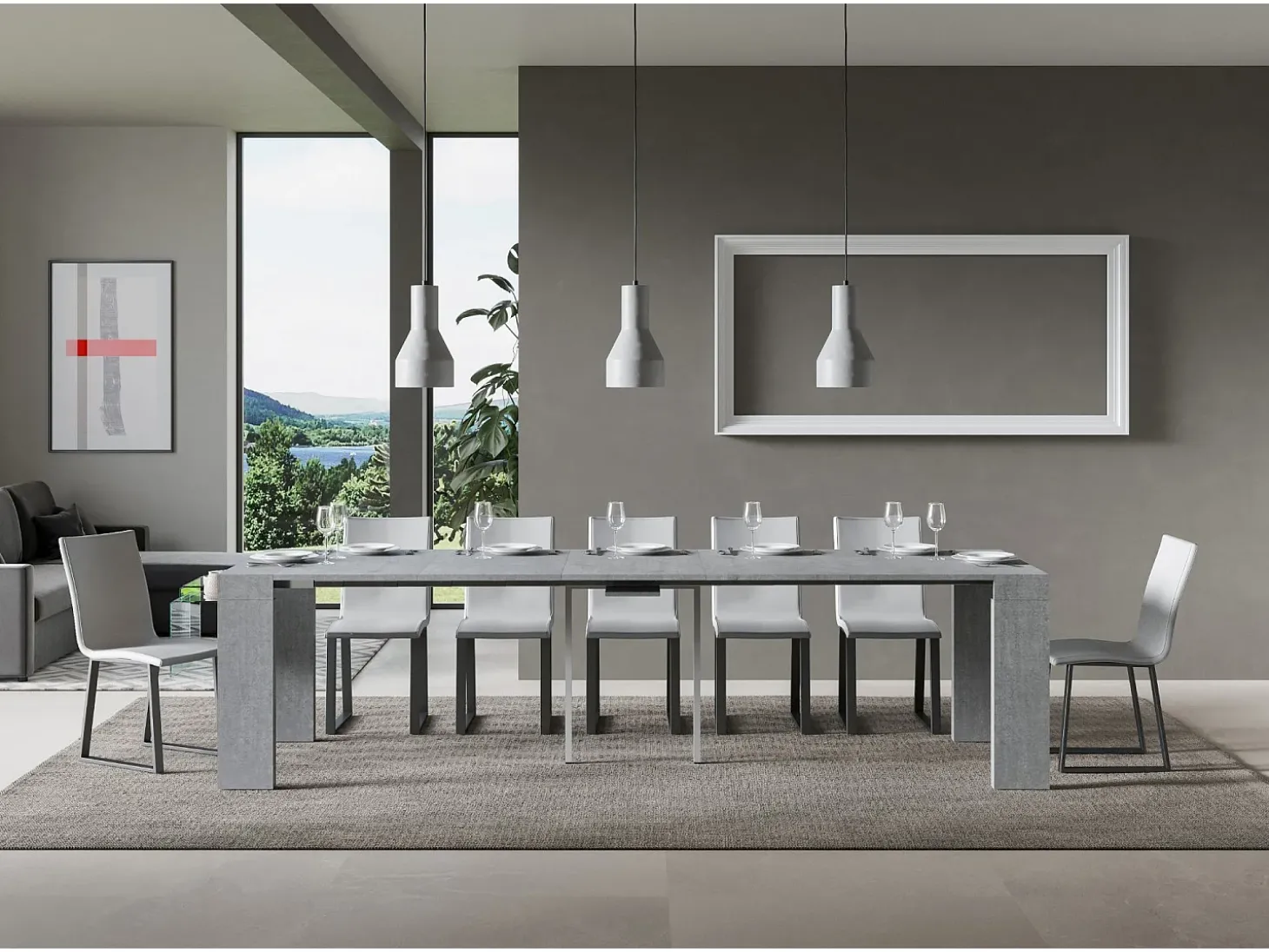 Mesa consola extensível 90x40/300 cm Roxell Cimento