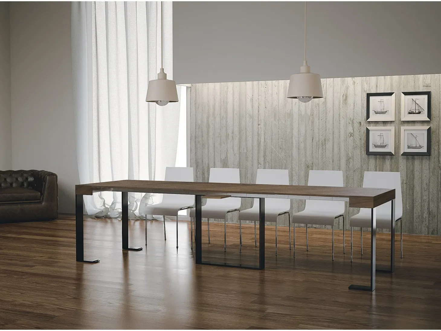 Mesa consola extensível 90x40/300 cm Futura Nogueira quadro Antracite