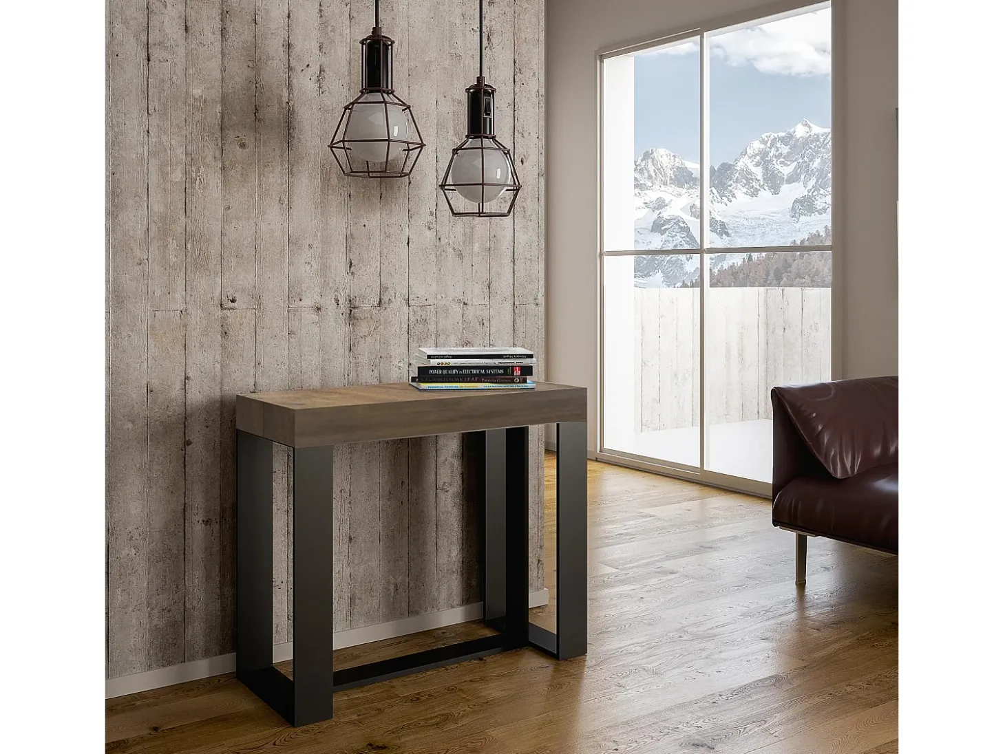 Mesa consola extensível 90x40/300 cm Futura Nogueira quadro Antracite