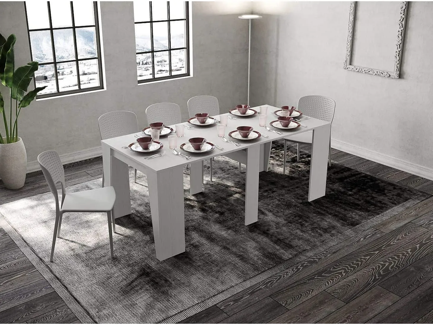 Mesa consola extensível 90x48/204 cm Anvar Small cinza branca