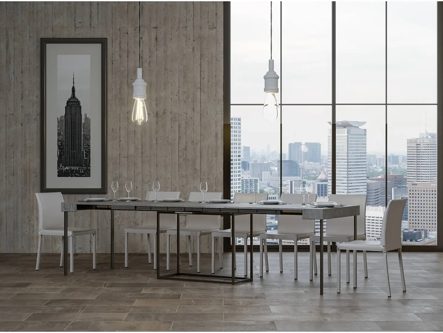 Mesa consola extensível 90x40/300 cm Nordica Cimento quadro Antracite