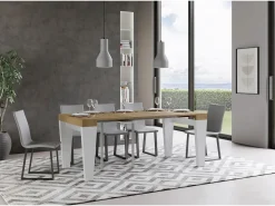 Mesa consola extensível 90x40/196 cm Spimbo Mix Small plano Carvalho Natural - estrutura Cinza Branca