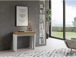 Mesa consola extensível 90x40/196 cm Spimbo Mix Small plano Carvalho Natural - estrutura Cinza Branca