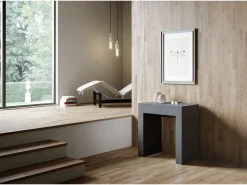 Mesa consola extensível 78x47/299 cm Allin Antracite Espatulado extensões internas