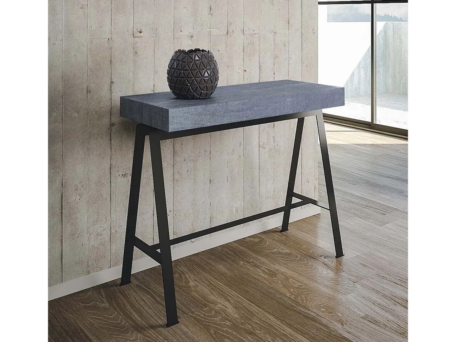 Mesa consola extensível 90x40/196 cm Banco Small Cimento quadro Antracite