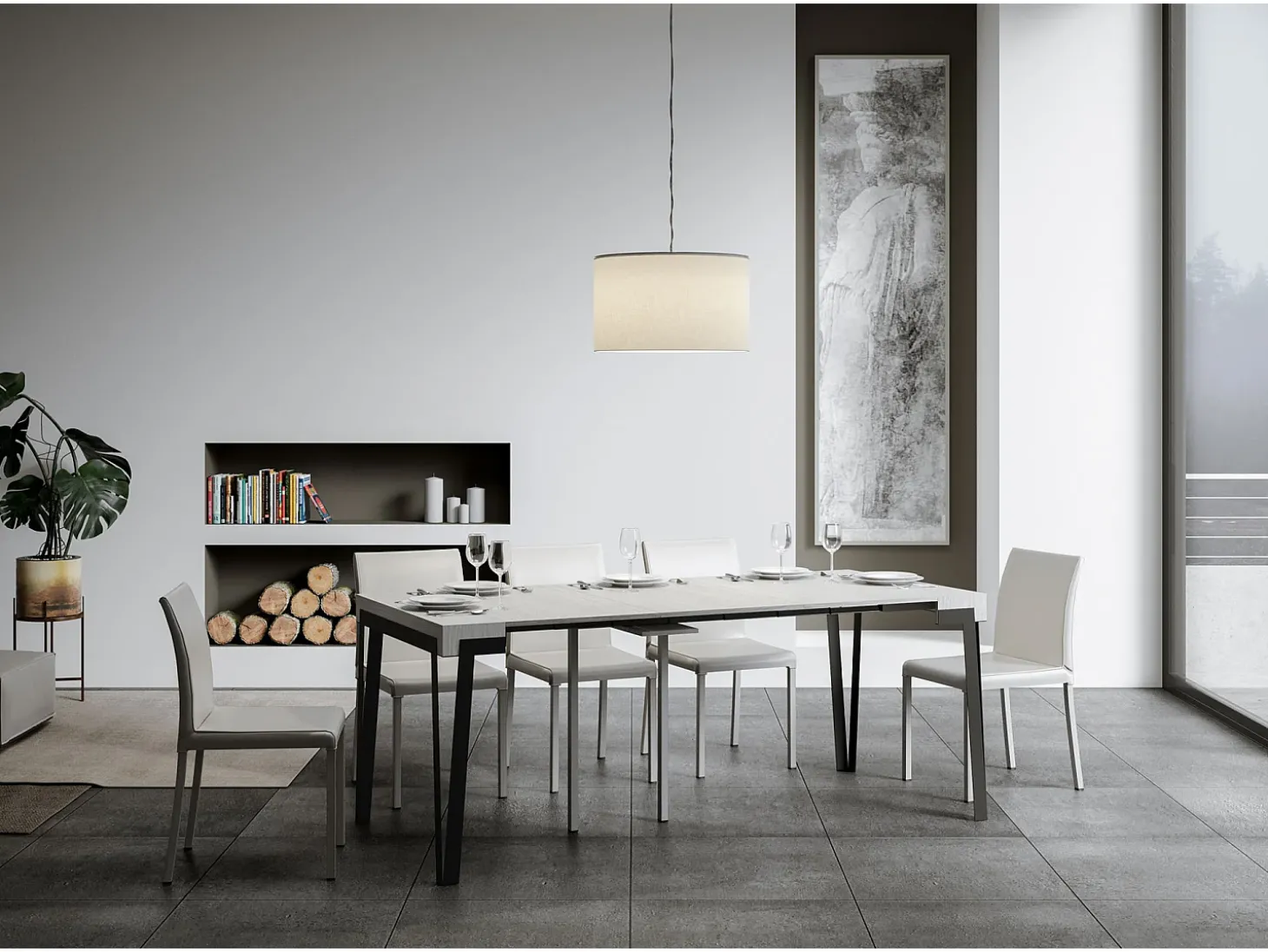 Mesa consola extensível 90x40/196 cm Rio Small Cinza Branca quadro Antracite