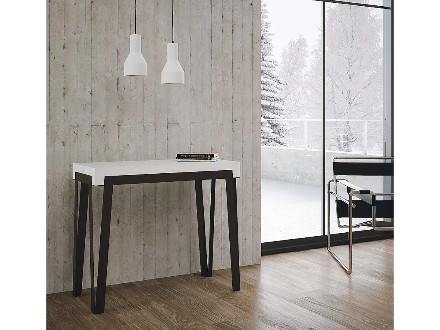 Mesa consola extensível 90x40/196 cm Rio Small Cinza Branca quadro Antracite